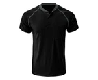 Men's Short Sleeve Henley Shirts Casual Button Down Shirts for Men with Chest Pocket All-match Cotton T-shirts Undershirts - Black