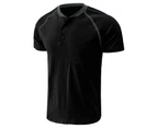 Men's Short Sleeve Henley Shirts Casual Button Down Shirts for Men with Chest Pocket All-match Cotton T-shirts Undershirts - Black