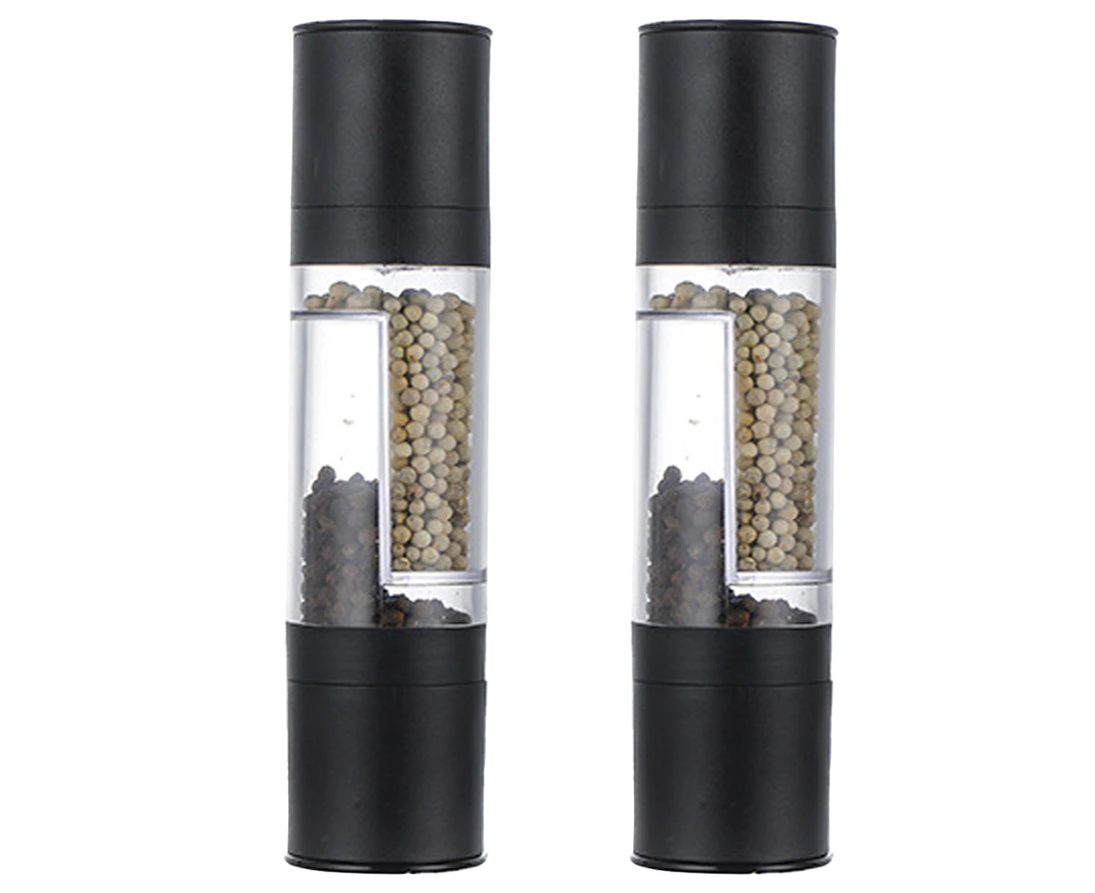 Salt and Pepper Grinder - 2 in 1 Manual Salt Pepper Mill Herb Spice Grinder Shakers Refillable 2pcs black