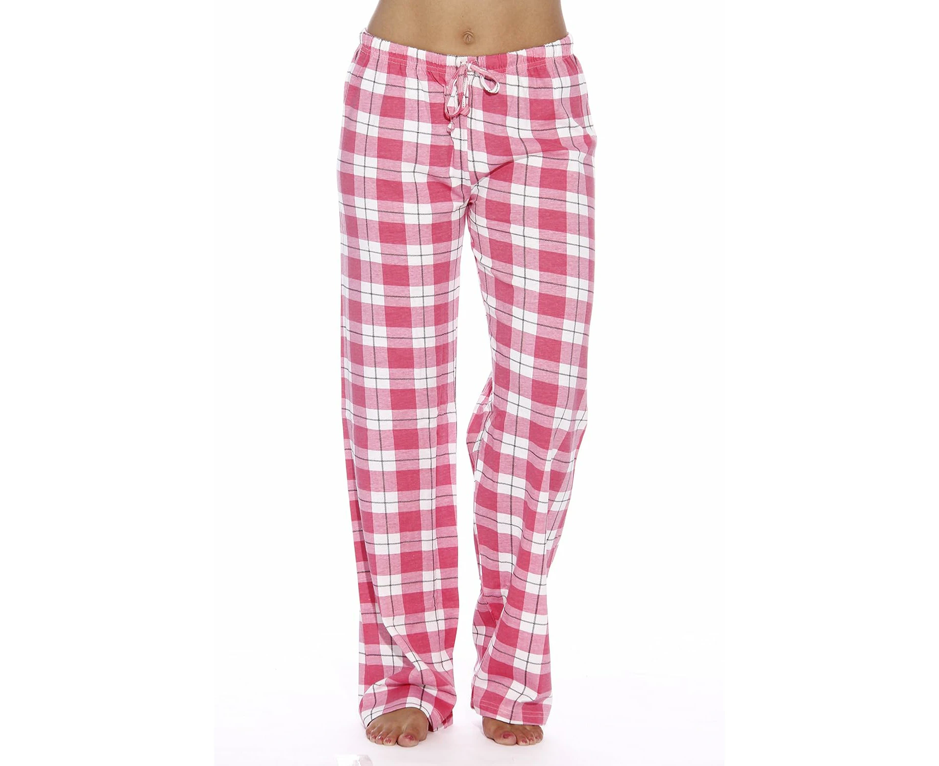 100% Cotton Jersey Women Plaid Pajama Pants Sleepwear,Pink Plaid,Large