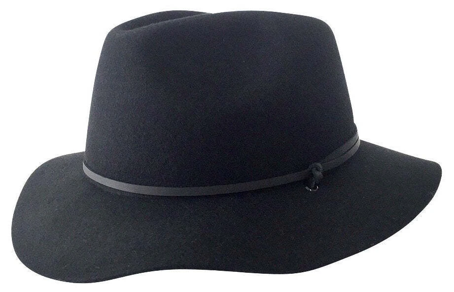 JACARU Australian Wool Poet Hat Trilby Fedora 100% WOOL Crushable Travel Genuine - Black