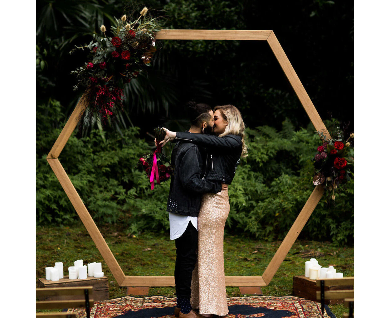 Heavy Duty Wedding Party Arch Door Background Wooden Hexagon Flower Arbor Stand