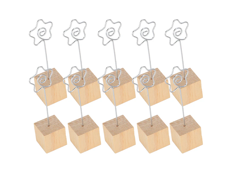10Pcs Photo Holder Metal Clip Stand Note Message Card Picture Solid Wood Base Craft