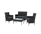 4-piece Outdoor Lounge Setting Wicker Patio Furniture Dining Set Black