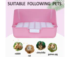Rabbit Litter Box Potty Training Corner Pan, with Grate ,for Adult Guinea Pigs Ferrets Rats,Blue/Pink-pink