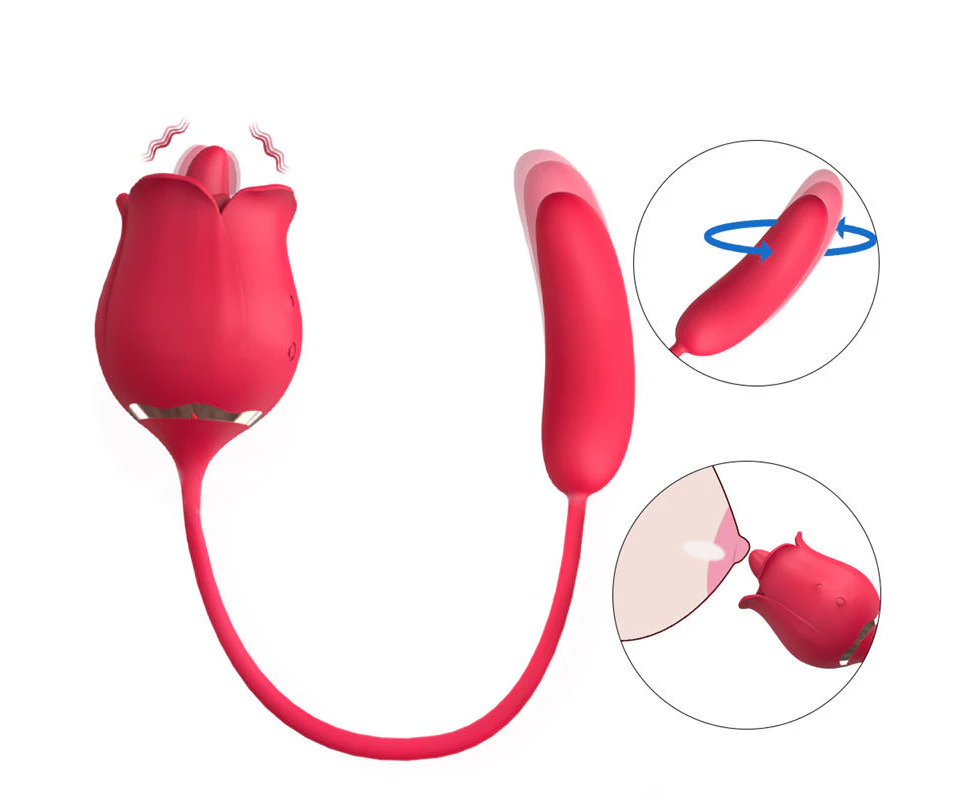 Handy Rose Double Headed Clitorals Stimulator Electric Women Relaxing Toy S361-8-RoseRed