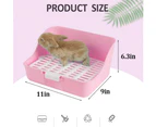 Rabbit Litter Box Potty Training Corner Pan, with Grate ,for Adult Guinea Pigs Ferrets Rats,Blue/Pink-pink