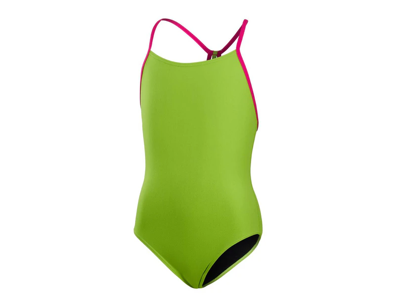 Speedo Girl's Solid Lane Line Back Swimsuit - Atomic Lime/ Electric Pink