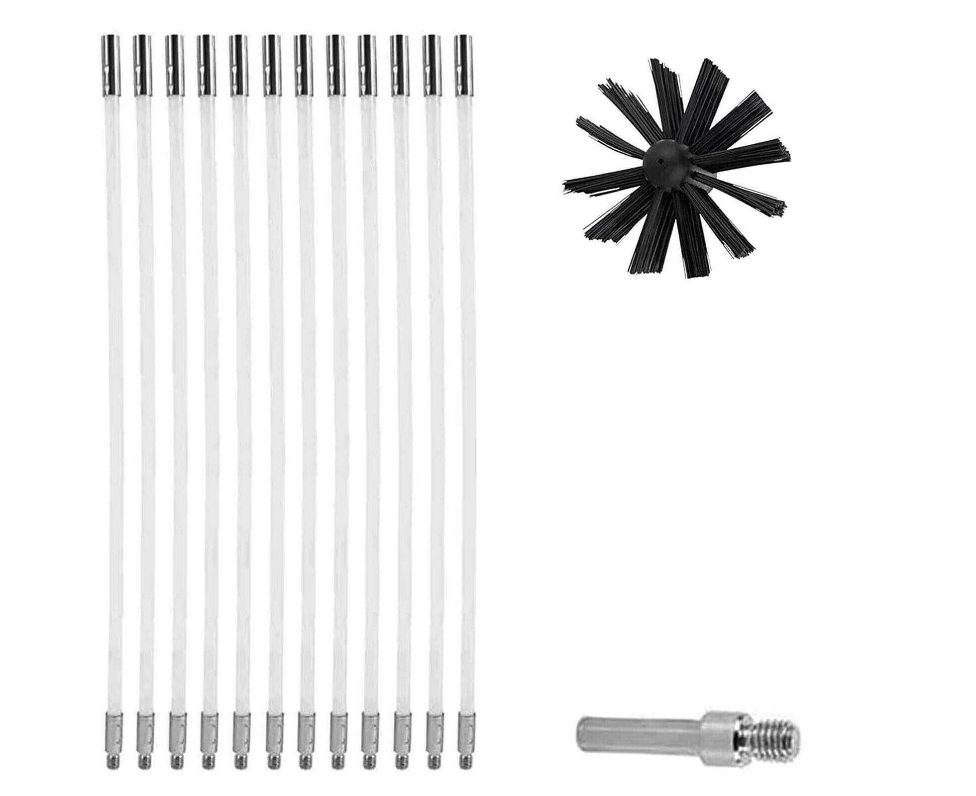 Oweite Flexible Rotary Chimney Sweep Flue Sweeping Brush Rod Kit Soot Fireplace Rods 3.6M