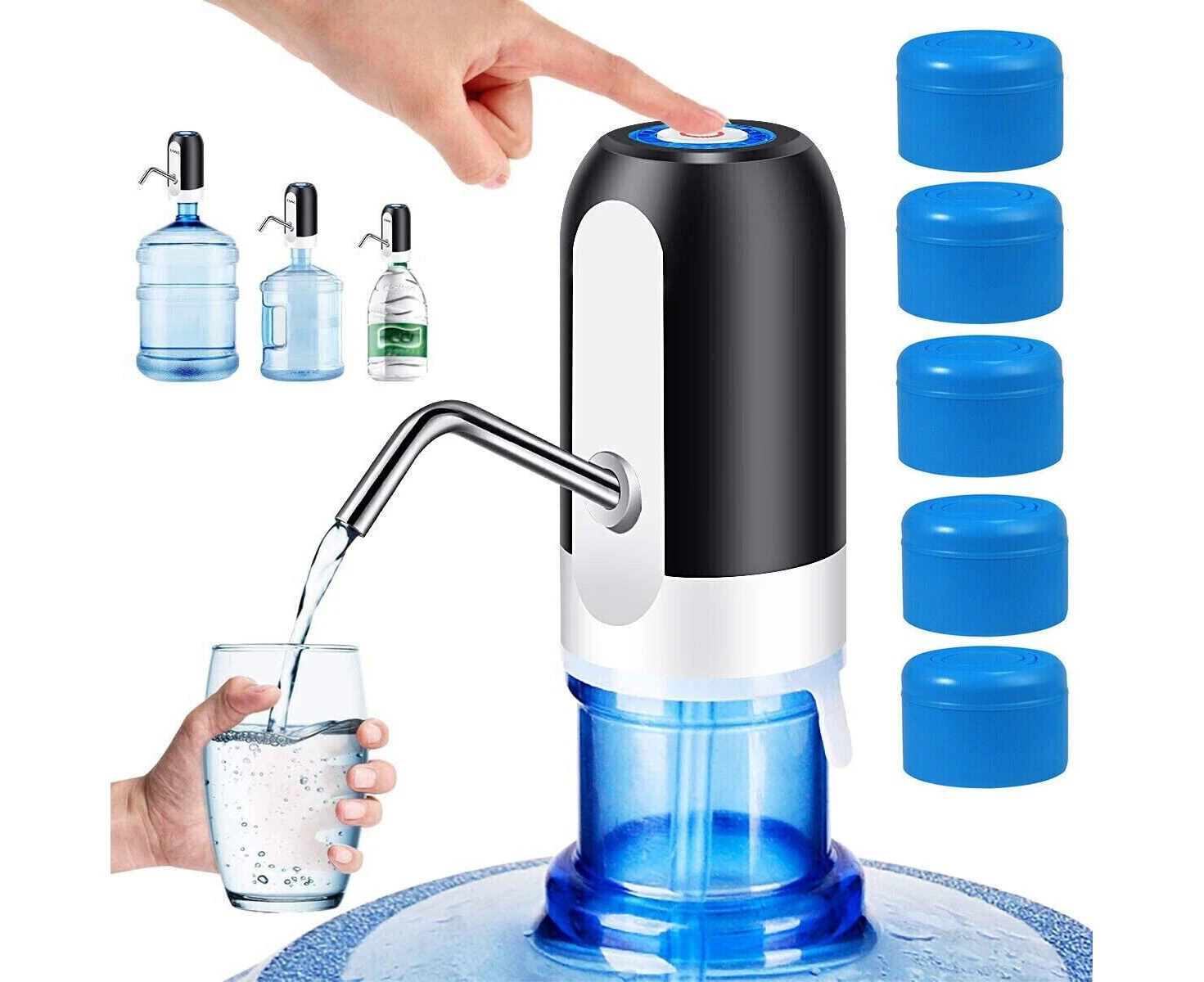 Electric Water Bottle Pump Dispenser Drinking USB Button Black Drinking USB