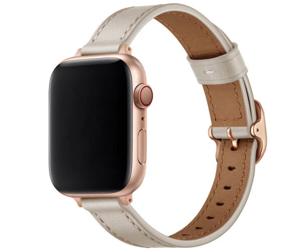 Slim Genuine Leather Replacement Strap WristBand for Apple Watch Series SE 7 8 6 5 4 3 2 1 38mm 40mm 41mm(Khaki)