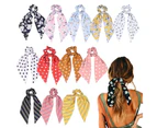 12 Pcs Hair Scarf Hair Scrunchies Chiffon Floral Scrunchie Hair Bands Ponytail Holder Floral Striped Knotted Ribbon Hair Ties