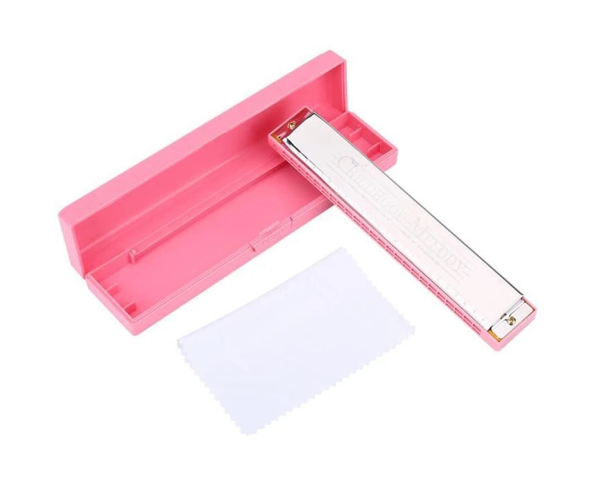 24 Hole Mouth Organ Key Of C Metal Harmonica Mouth Organ Kids Toy Harmonicas (Pink)