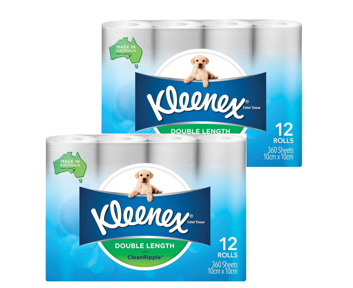 2x Kleenex Double Length Toilet Paper 12 Rolls