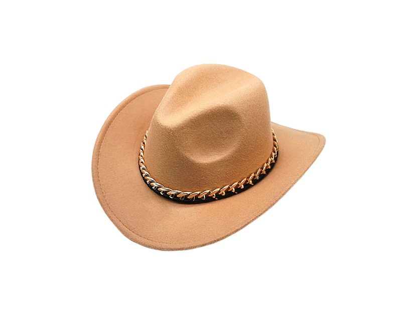 Fufu Unisex Vintage Wide Brim Warm Hat Western Cowboy Hat British Style Jazz Cap for Outdoor Daily Life-Camel M