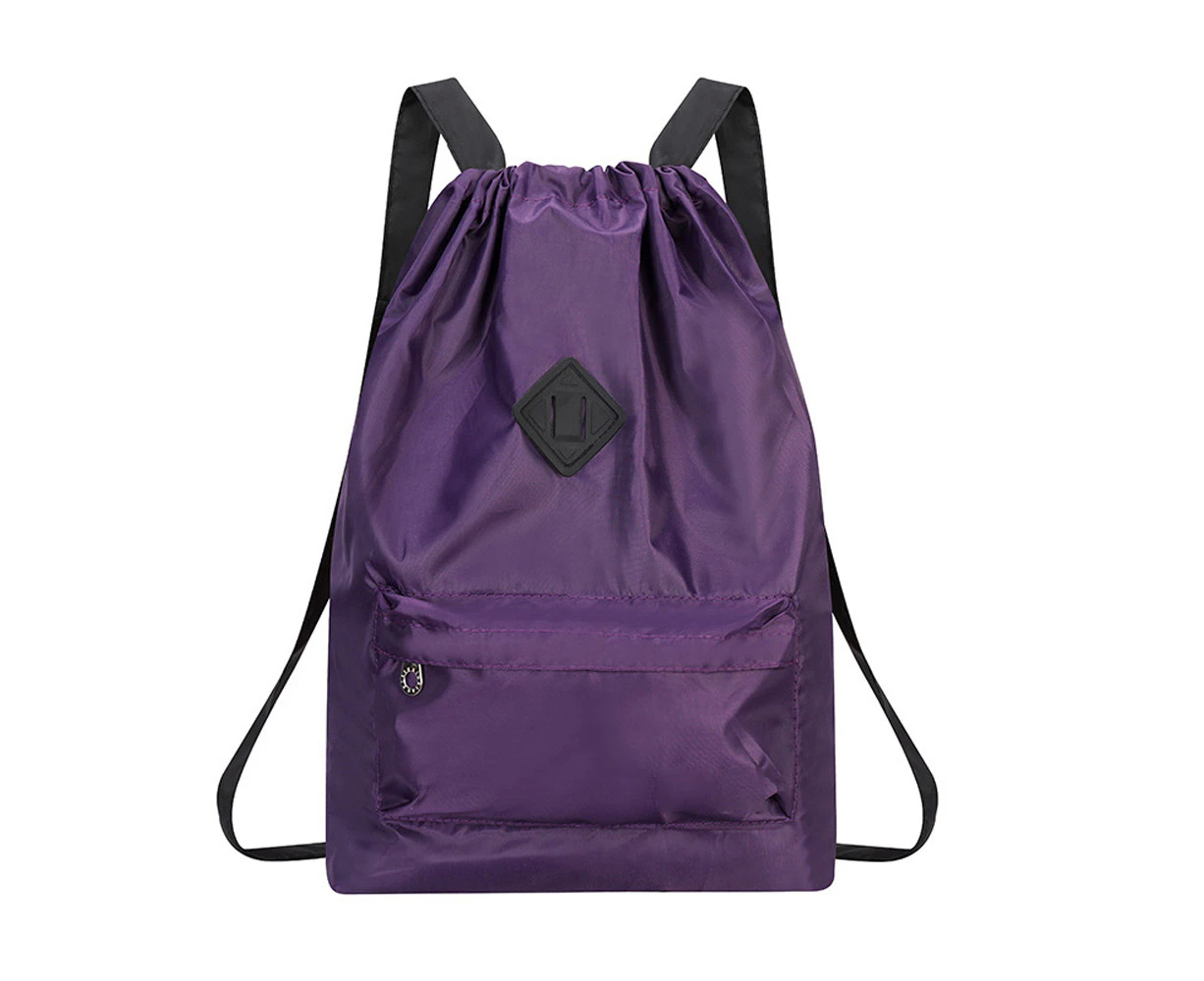 Drawstring Backpack Sports Gym Bag with Shoes Compartment, Water-Resistant String Backpack purple