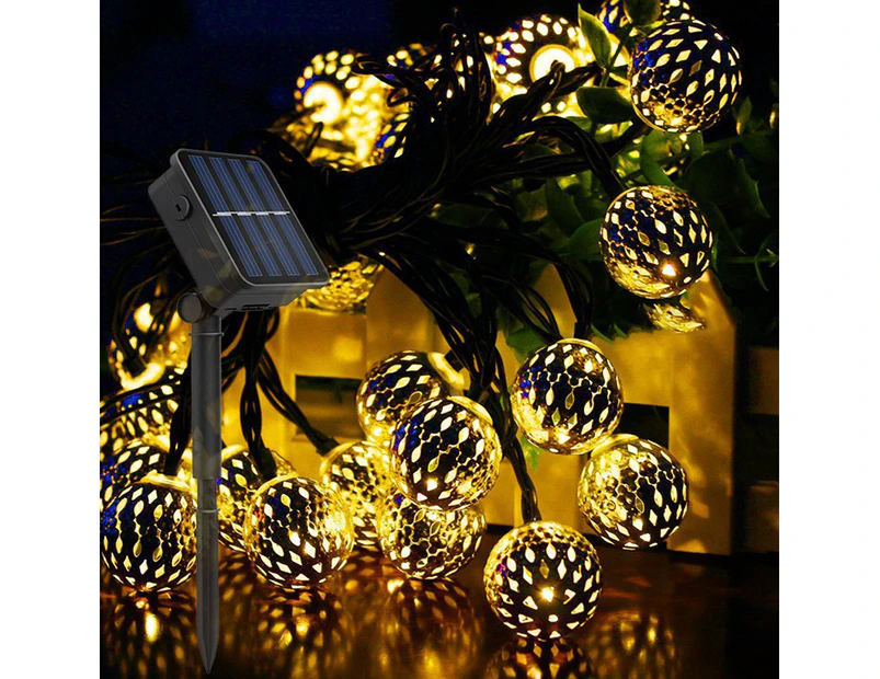 1Pcs Solar Morocco Ball String Lights - Silver Ball (Warm Color) Solar Powered 8 Functions 5 Meters 20 Lights