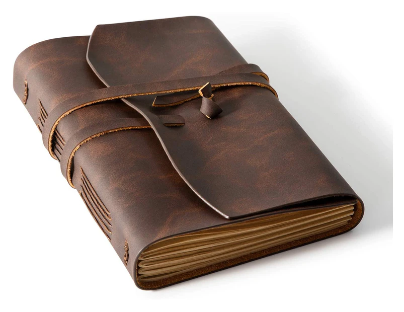 Leather Journal Notebook - Lined Travel Journal & Writing Journal for Personal Diary, 5x7 Inches, Brown, 200 Pages