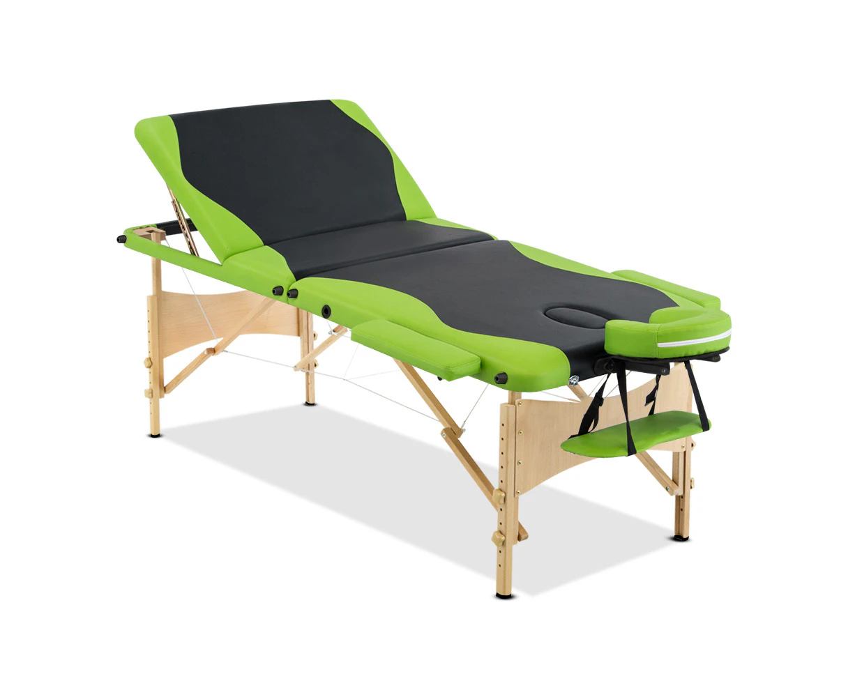 Massage Table Portable Wooden Beauty Bed Chair 4 Fold Therapy Waxing Black Green