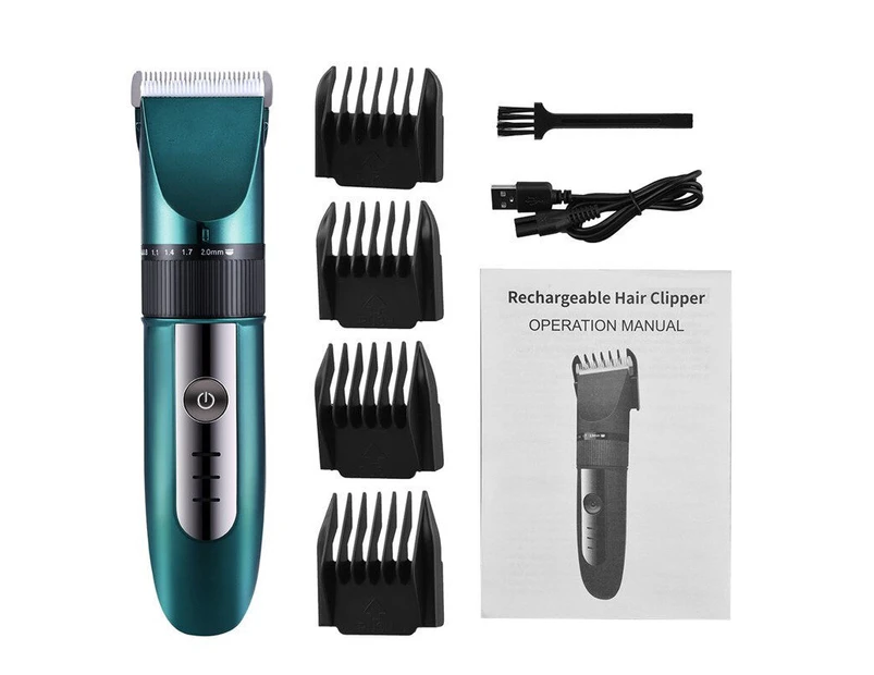 Hair Trimmer Hair Clipper For Men Electric Trimmer Blade Adjustable Coldless Haircut Machine USB Low-noise Barber Shaver - Green