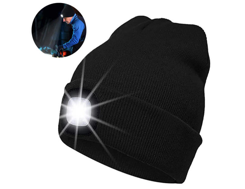 Unisex Led Beanie Hat With Light, Winter Knit Lighted Headlight Hats Headlamp Cap Led Lighted Wool Hat