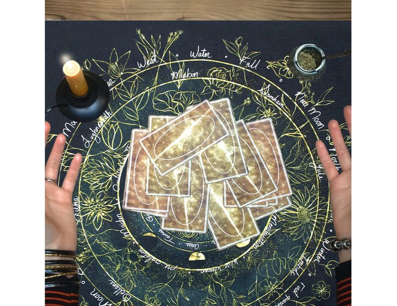 Tarot Tablecloth Herbs Flower Pattern Altar Cloth Alter Tarot Spread Top Cloth Blanket Wiccan Square Spiritual Tapestry for Tarot Divination Enthusiasts