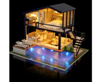 Bestjia DIY Miniature Dollhouse Furniture Swimming Pool Building Villa Model Kids Toy