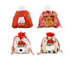 4Pcs Christmas Candy Bags with Drawstring 3D Snowman Santa Treat Storage Pouch