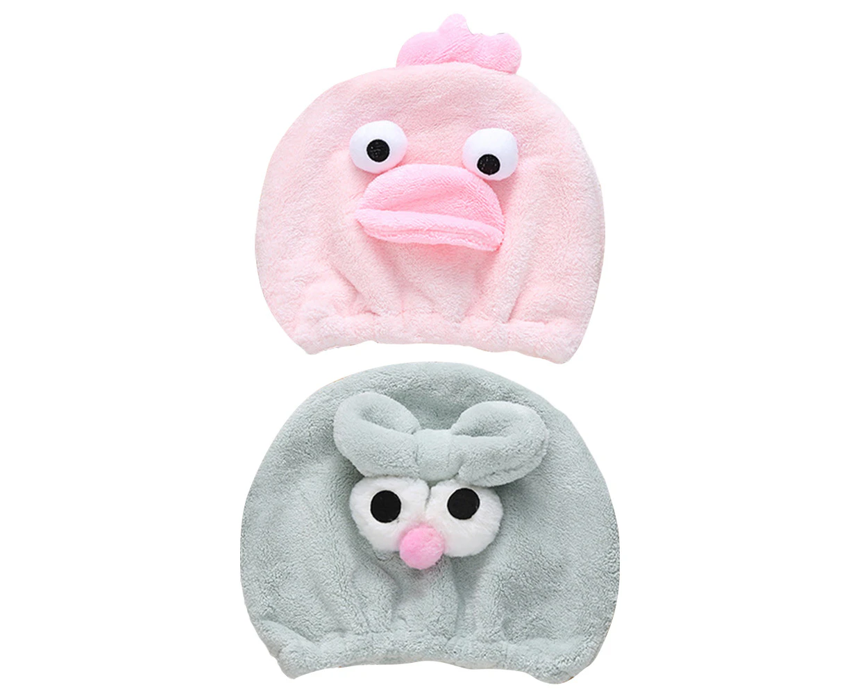 2pc Soft Absorbent Dry Hair Cap Kids Quick Drying Towel Head Wrap Set style3