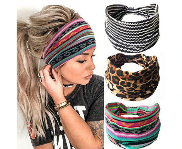 Headbands Leopard Hair Bands Knoted Turban Headband Stretch Twist Head Wraps Stripe Cloth Head Bands for Women and Girls 3 Pcs (Boho)