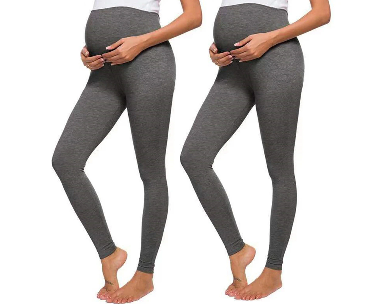 2pcs Women's Seamless Maternity Leggings Over The Belly with Pants Extenders Workout Pants-XL