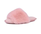 Women Fuzzy House Slippers Summer Open Toe Furry Slippers Fluffy Memory Foam Slippers for Women - Pink