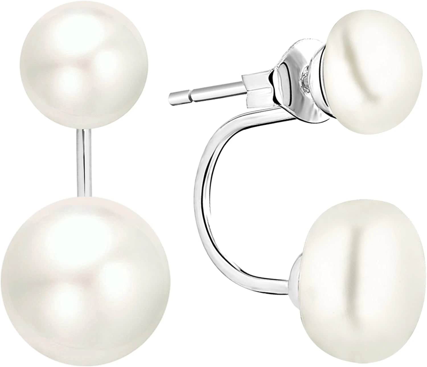 Women's Double Pearl Earrings 25 Sterling Silver Double Pearl Earring Pearl Front Back Freshwater Cultured Pearl 7MM/9MM Stud Earrings