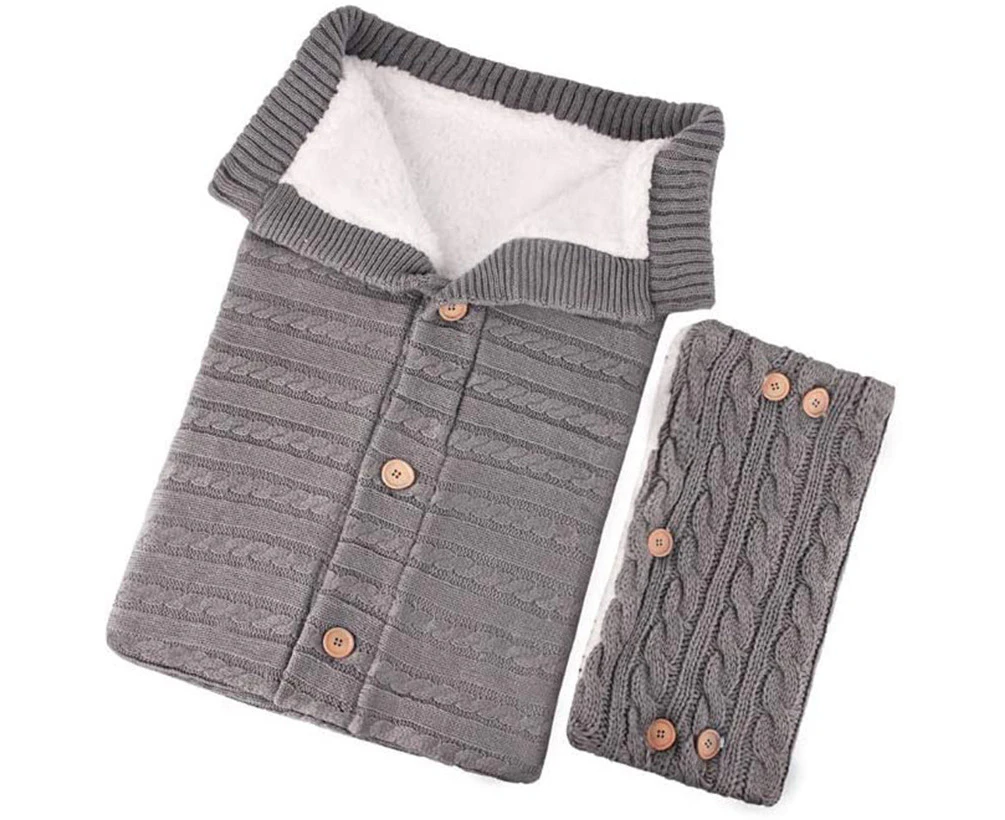 Baby sleeping bag knitted baby blanket wrap stroller sleeping bag gloves set made of lambswool with buttons