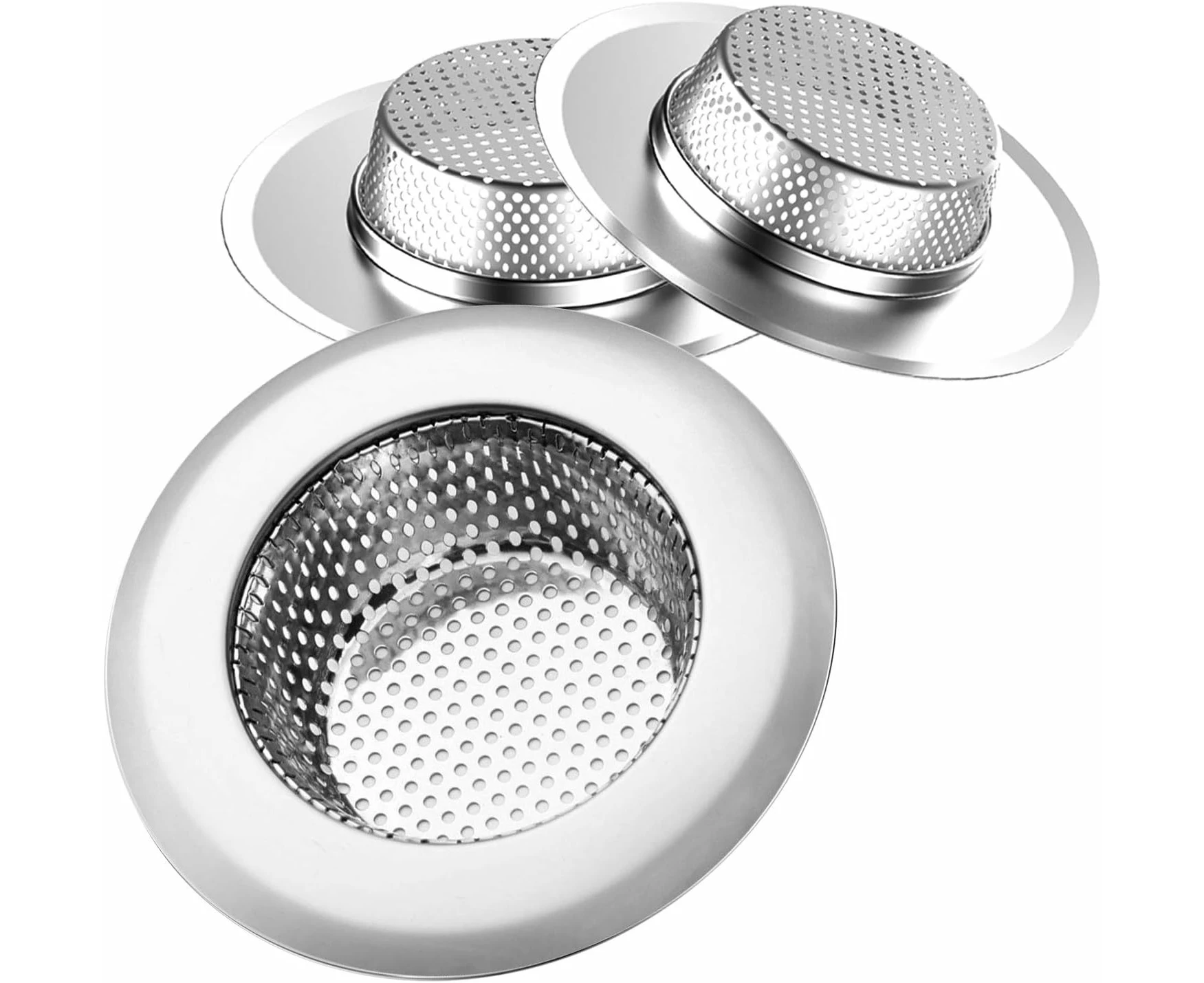 3-Pack Kitchen Sink Strainer Stainless Steel Drain Filter Strainer With Large Wide Rim 4.5" For Kitchen Sinks