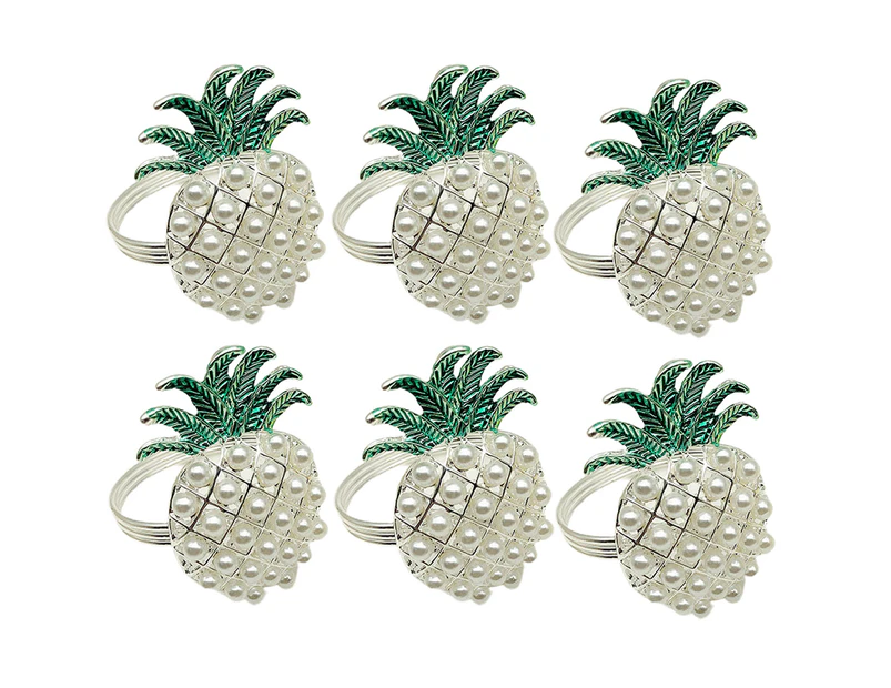 6Pcs Napkin Rings Pineapple Shape Faux Pearl Beaded Restaurant Hotel Table Decor Silver