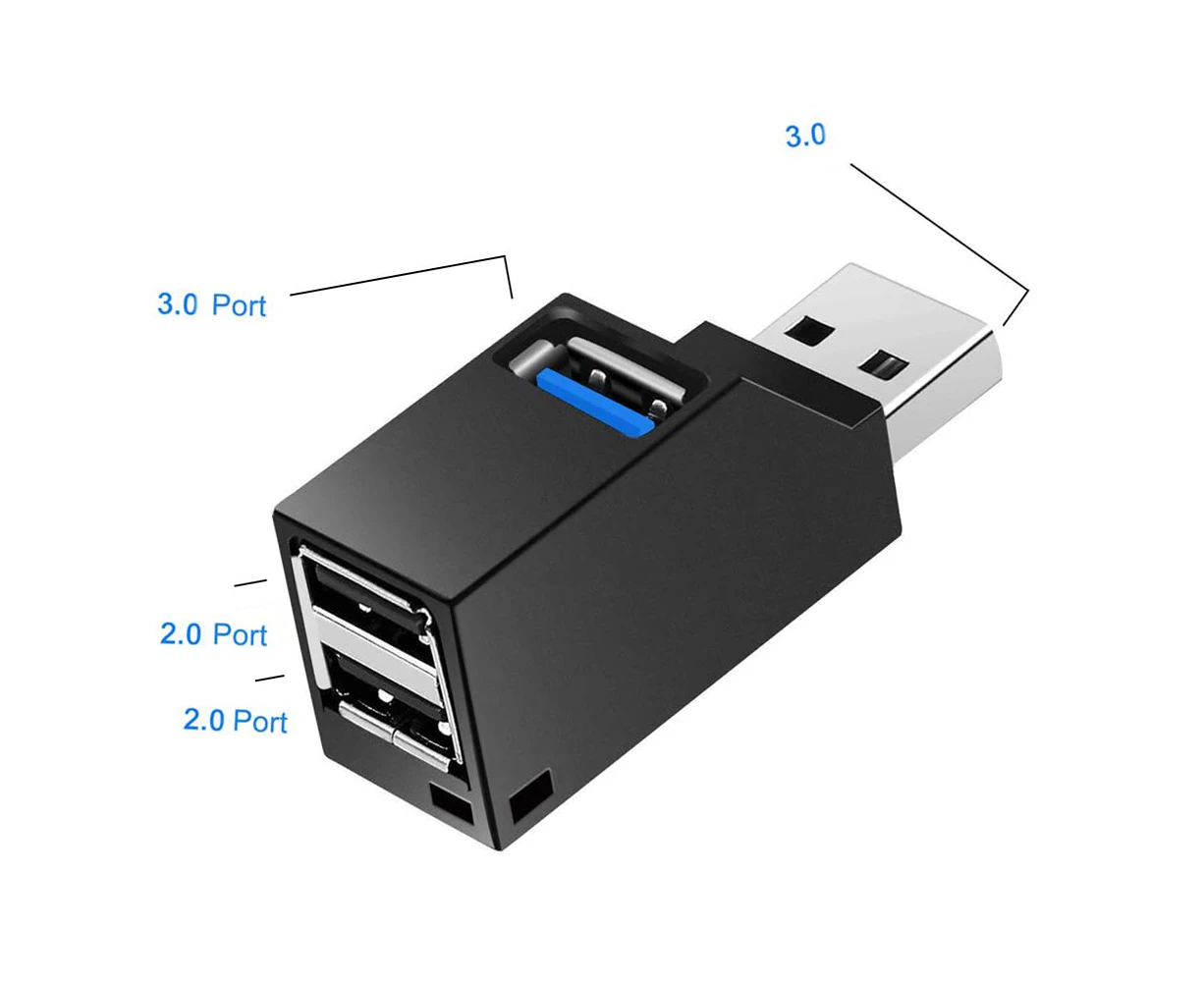 Usb 3.0 3-Port Hub (2 Usb 2.0 + Usb 3.0), Data Hub For And Pcs And Other Usb 3.0 Compatible Devices - Black