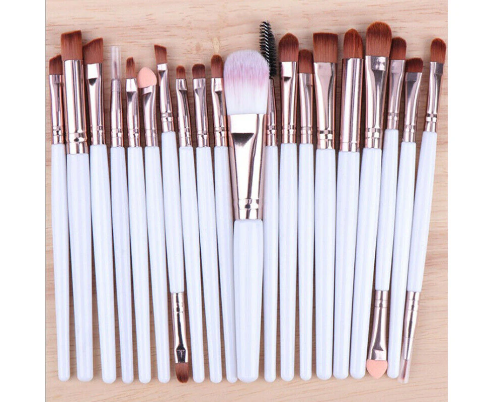 20 Pcs Makeup Brush Set Eyeshadow Eyebrow Powder Foundation Contour Lip Brushes White+Rose gold