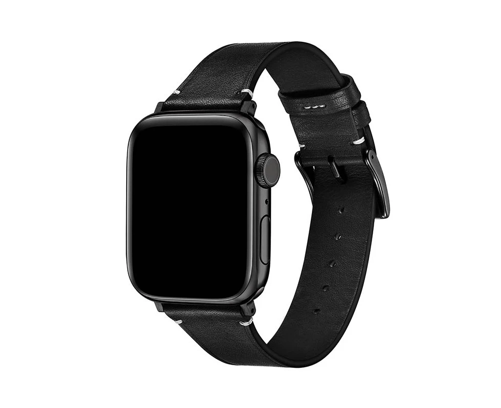 Marge Plus Genuine Leather Designer Strap for iWatch Series SE 6 5 4 3 2 1-Black