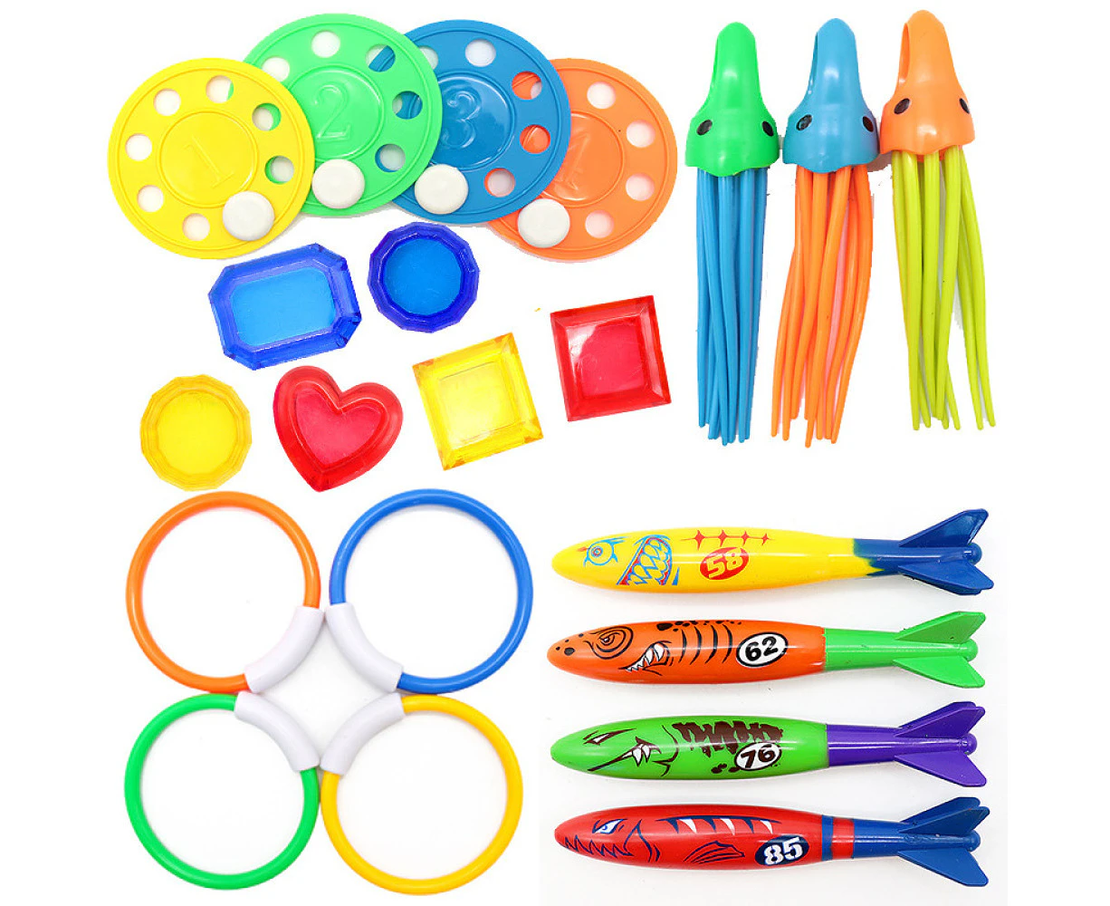 21 Pack Summer Kids Pool Diving Toys, Fun Pool Games Sink Play Set, Underwater Diving Gifts With Storage Bags Include Jewel Shark Diving Rings Marine Anima