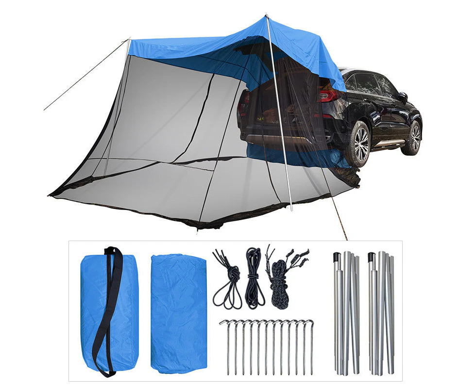 GEERTOP Portable Car Awning Sun Shelter with Mosquito Net for Camping-Blue