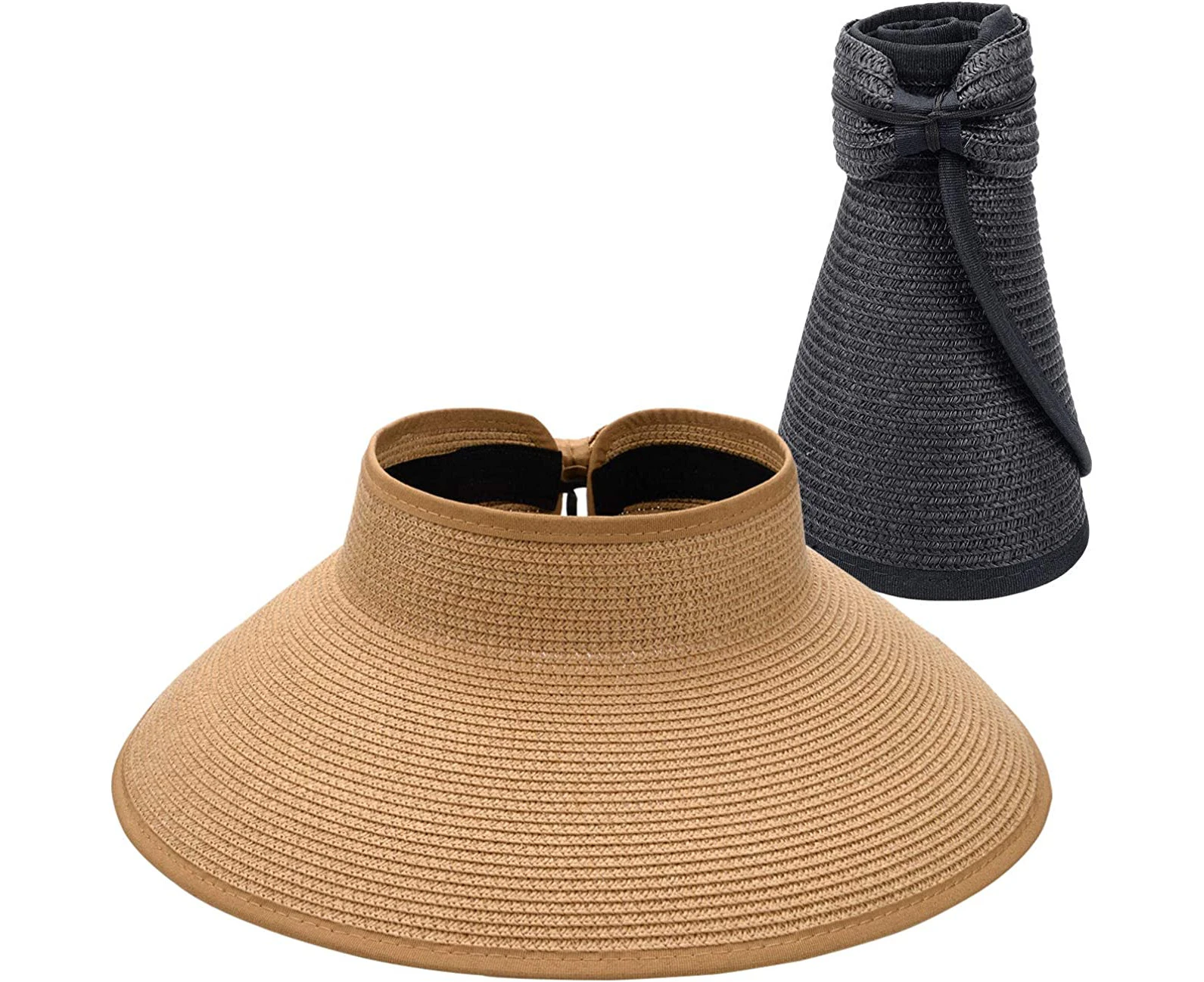 Foldable Straw Sun Visors for Women, Sun Protecetion Wide Brim Sun Hats Adjustable Topless Beach Hat