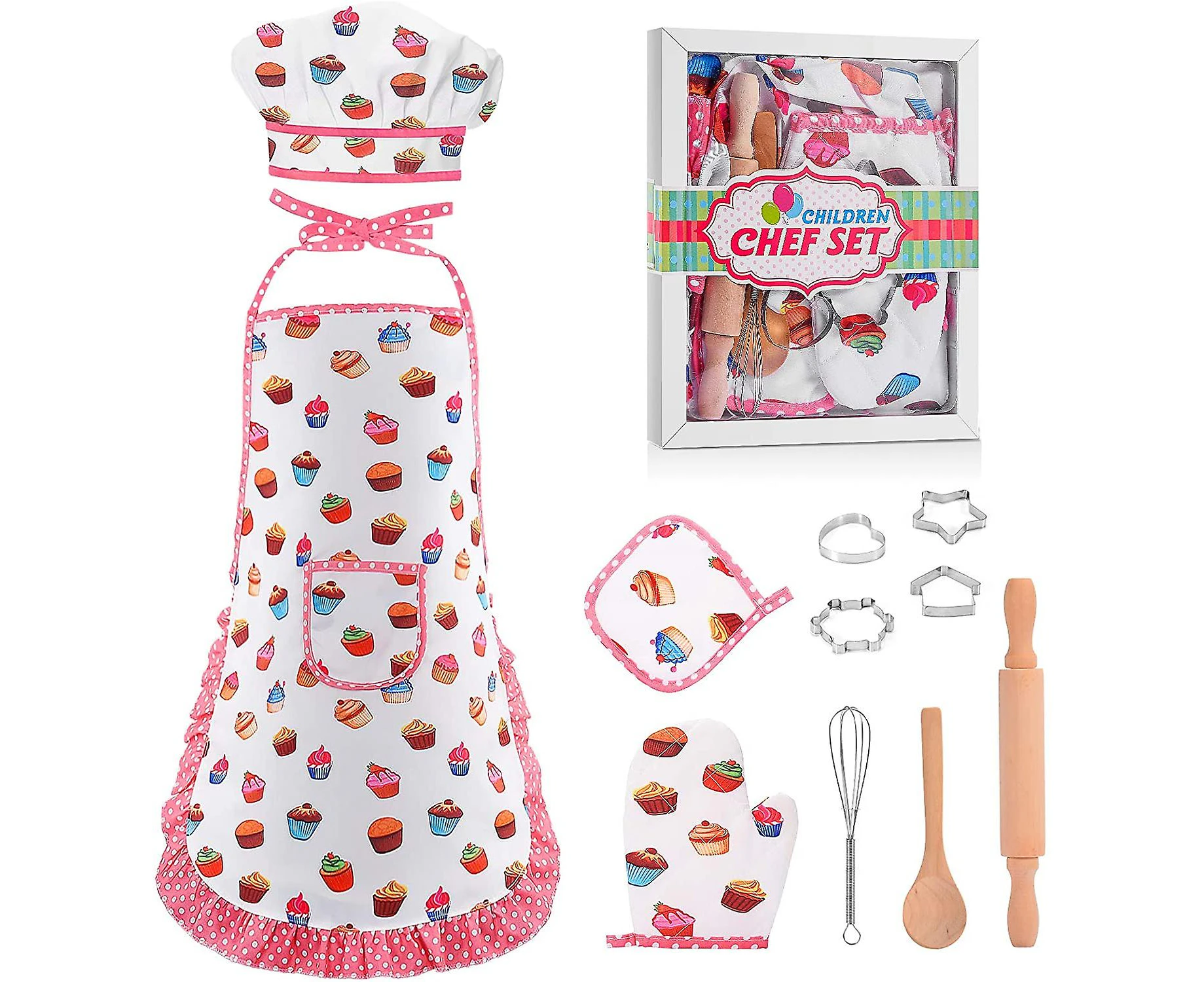 Chef Costume Set For Kids Apron For Girls Kids Chef Hat And Apron Toddler Cooking Toys