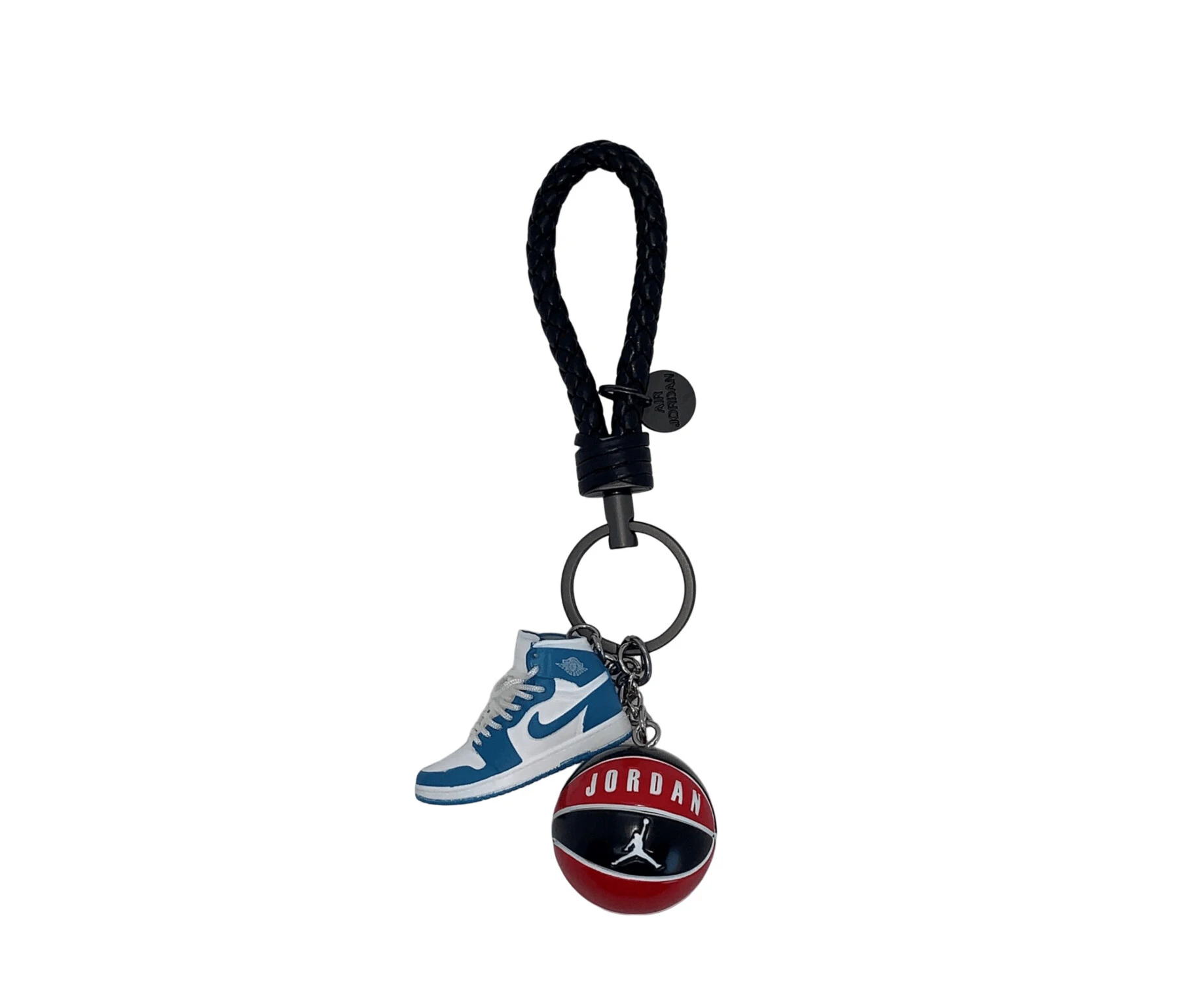 Air Jordan 1 3D mini sneaker keyring with basketball - White and sky blue