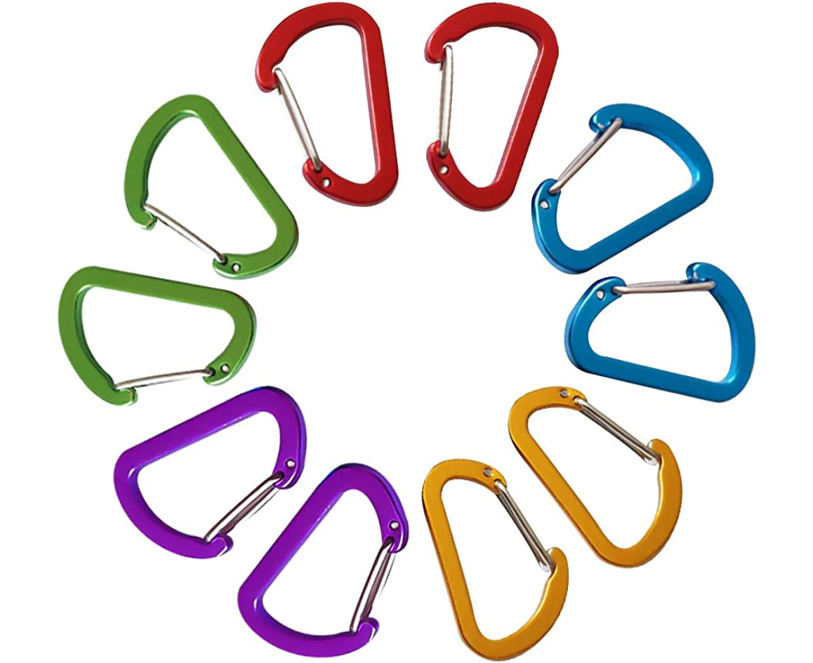 10PCS Keychain Clips Mini Carabiner - 1 5/8inch Small Aluminum Durable Quick Release Auto Locking D-shape Spring Loaded Wire Gate Clip