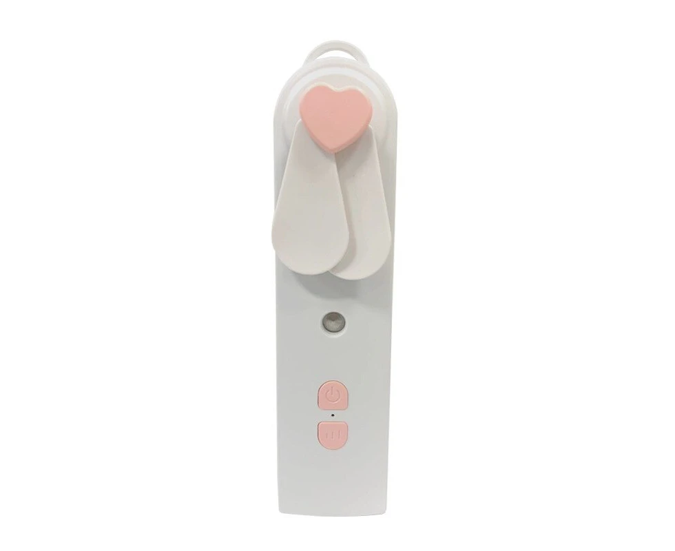 USB Rechargeable 2 In 1 Mini Fan Steamer Facial Humidifier Face Mister Spray Cooling Portable Small Air Humidifier Spray Fan - White & Pink