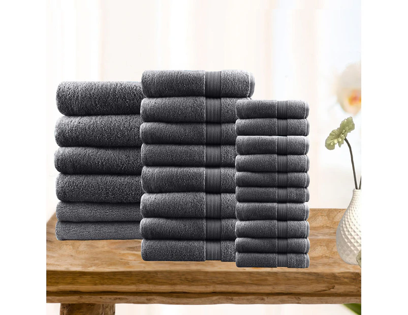 Softouch Softouch 24 Pcs Ultra Light Quick Dry Premium Cotton Bath Towel Sets In Charcoal