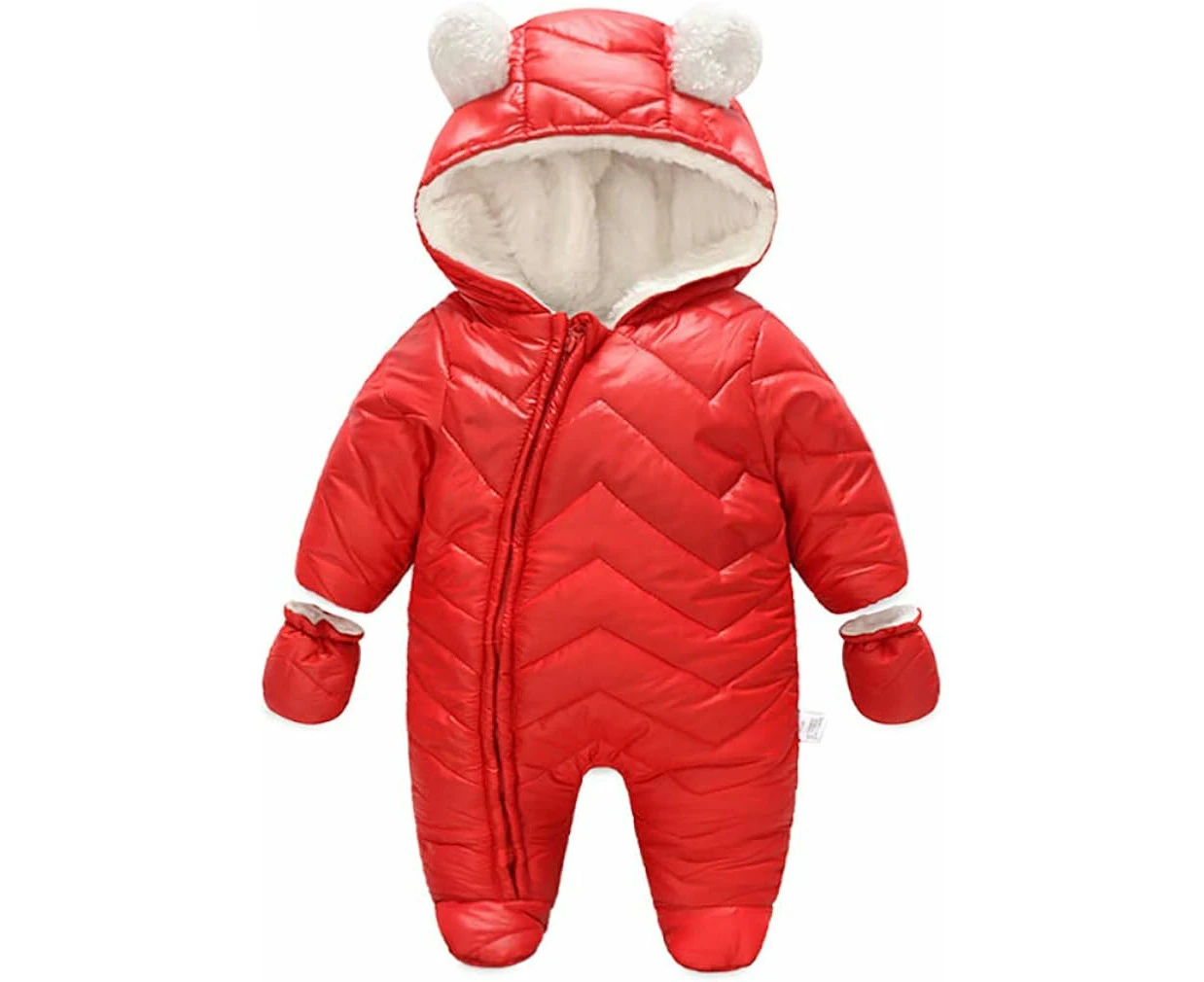 Baby Boy Girl Winter Hooded Snowsuit Romper Zipper Padding Bodysuit Infant Puffer Jacket With Gloves 3-24 Months,Red,3-6 Months