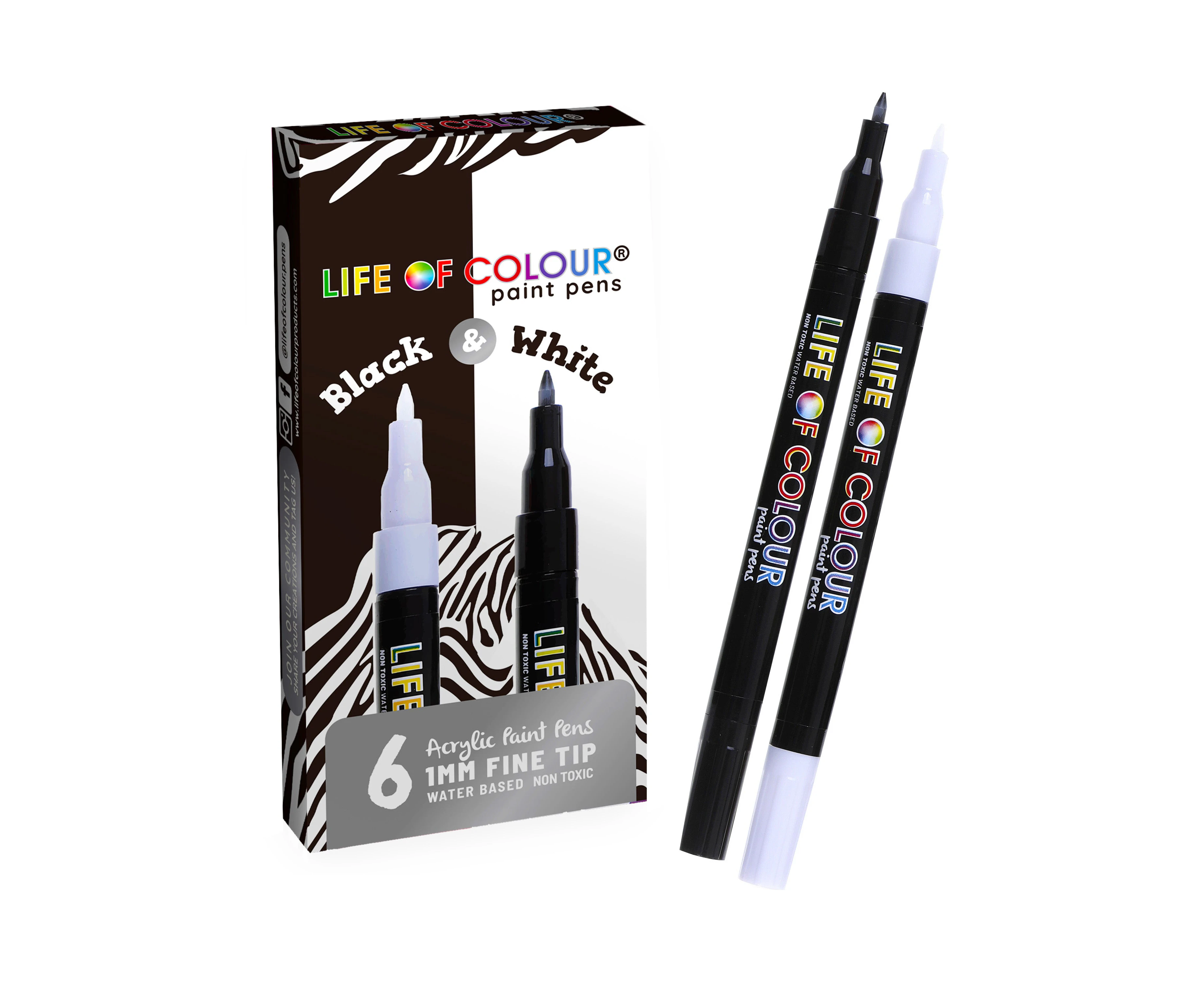 Black and White 1mm Fine Tip Acrylic Paint Pens – Set of 6