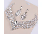 Wedding Bridal Queen Style Fully Shiny Rhinestone Necklace Earrings Jewelry Set